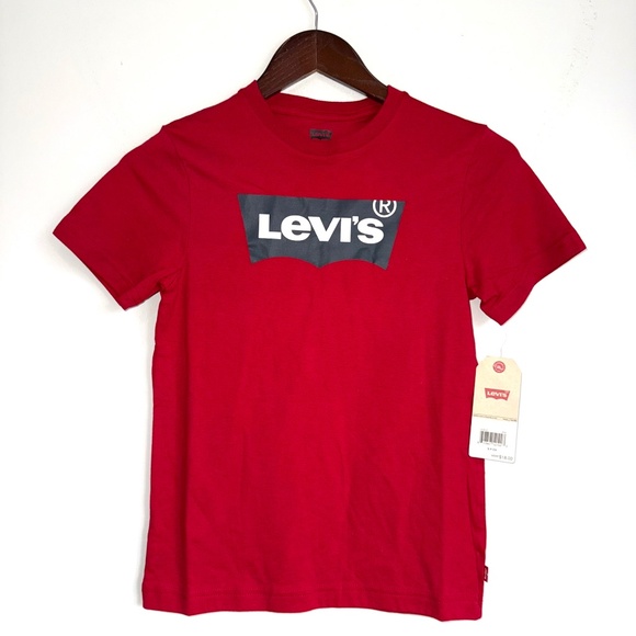 LEVI'S $18 New Youth Small 8-10 Red Navy Short Sleeve Classic TShirt E9 - Picture 1 of 4